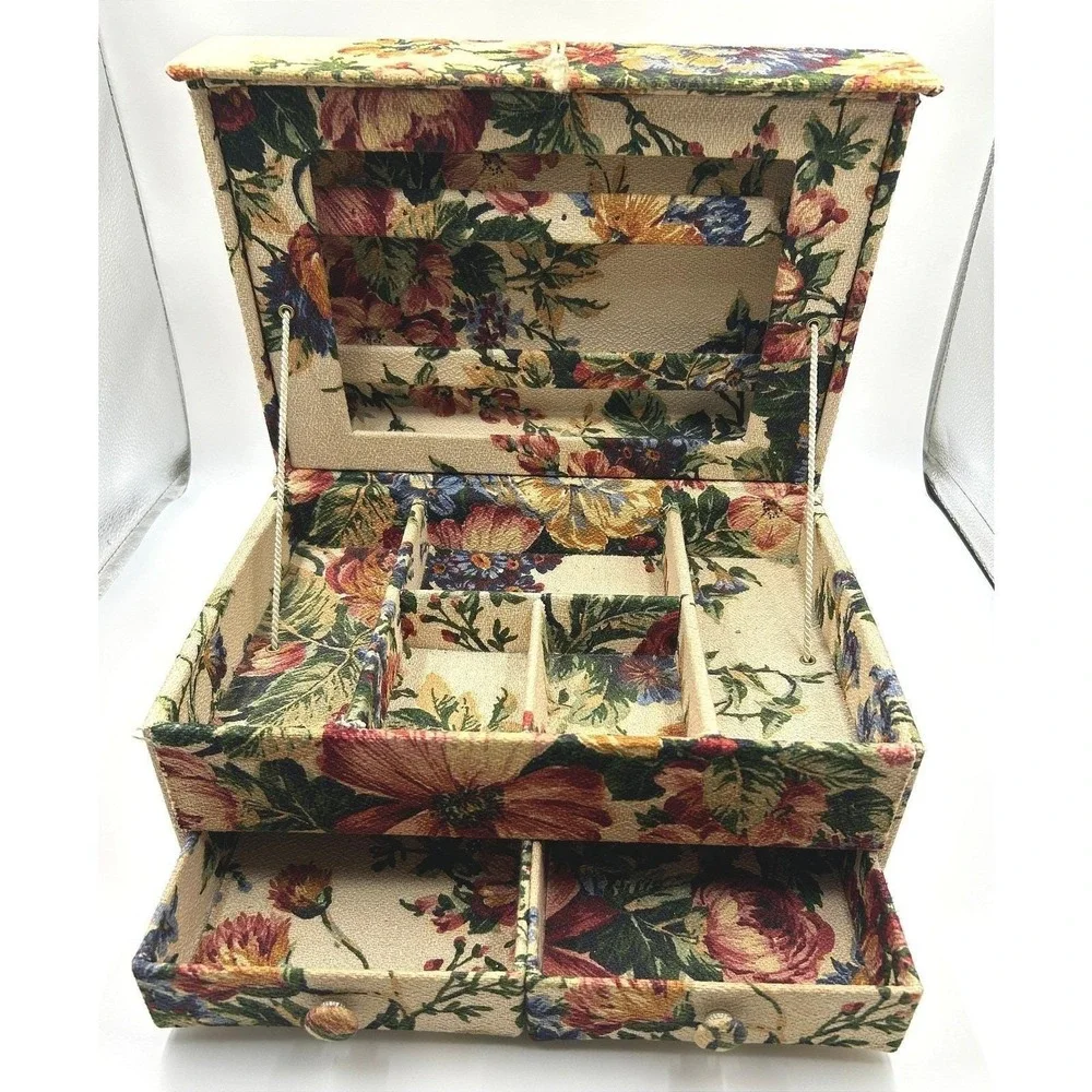 Tapestry Jewelry Box Set (2) Cottage Y2K‎ Shabby Chic Nordstrom *See Video*